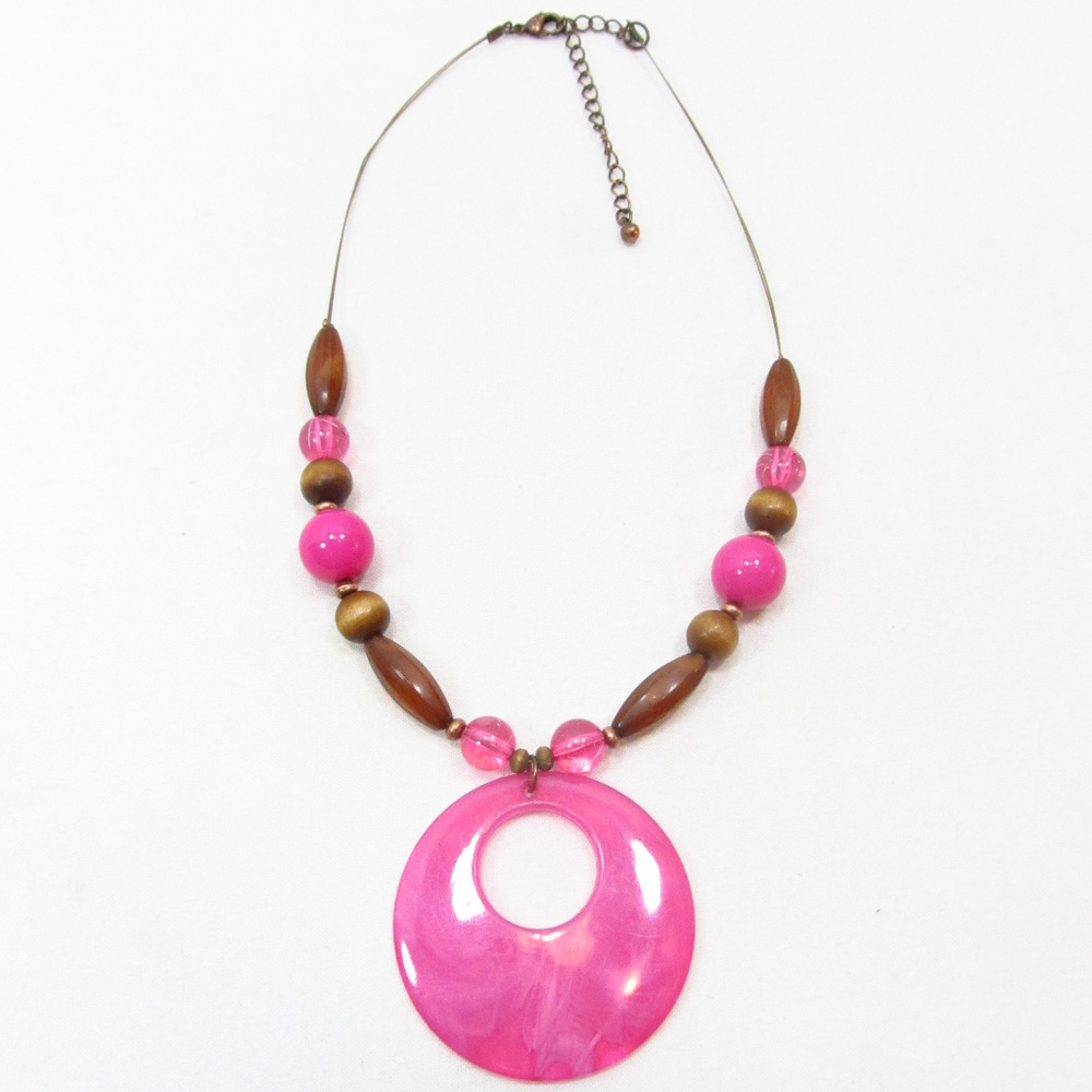 16" Pink & Brown Beaded Choker Necklace